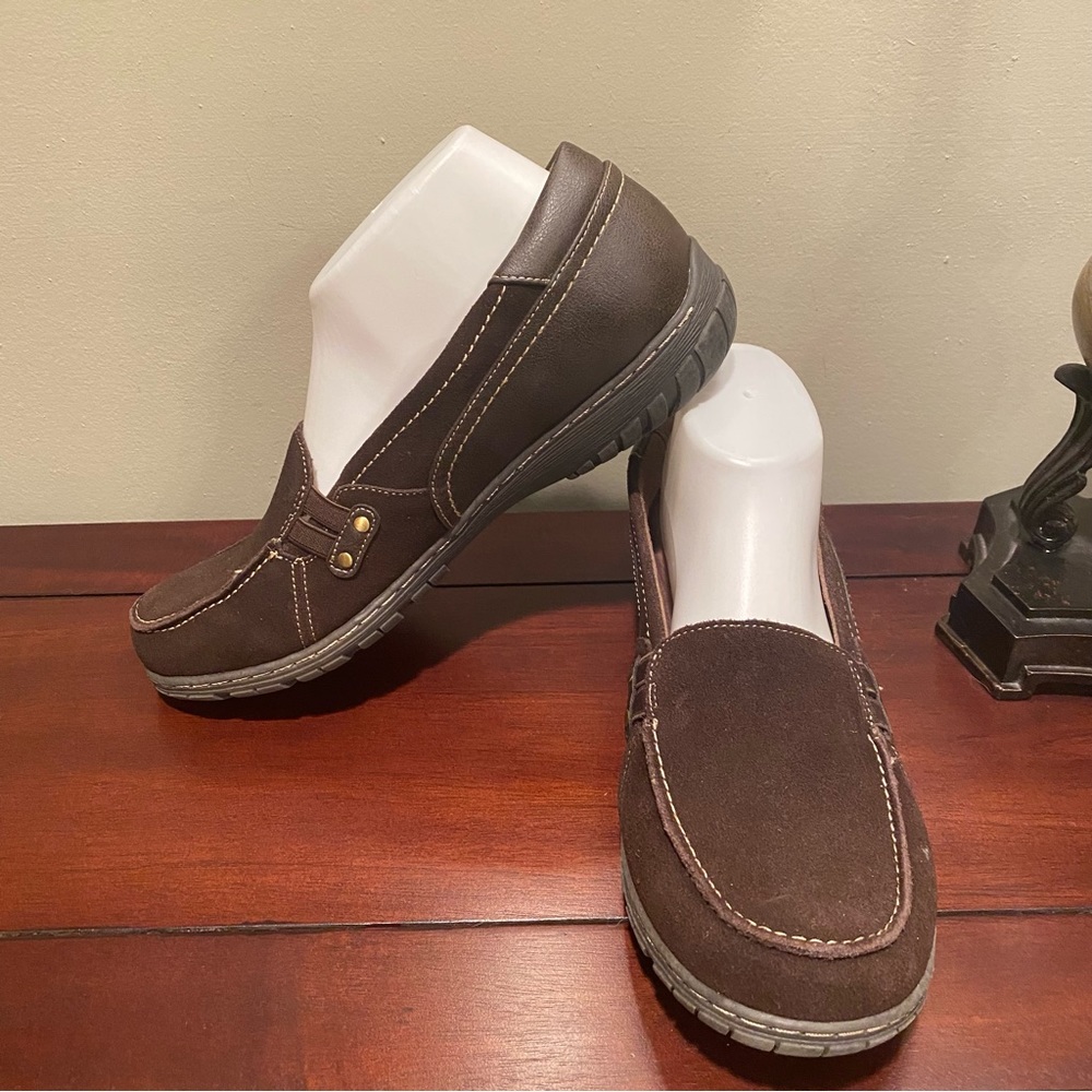 Natural Soul Suede Brown Oxford Slip On Memory Foam Shoes 10